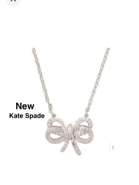 New Kate Spade Bow Meets Girl Pave Short Mini Pendant Necklace Silver with & box